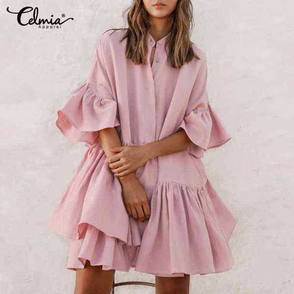 women dress autumn 2021 celmia bohemian ruffles o-neck white mini robe half sleeve loose shirt dress solid pleated vestidos y220214, Black;gray
women dress autumn 2021 celmia bohemian ruffles o-neck white mini robe half sleeve loose shirt dress solid pleated vestidos y220214, Black;gray