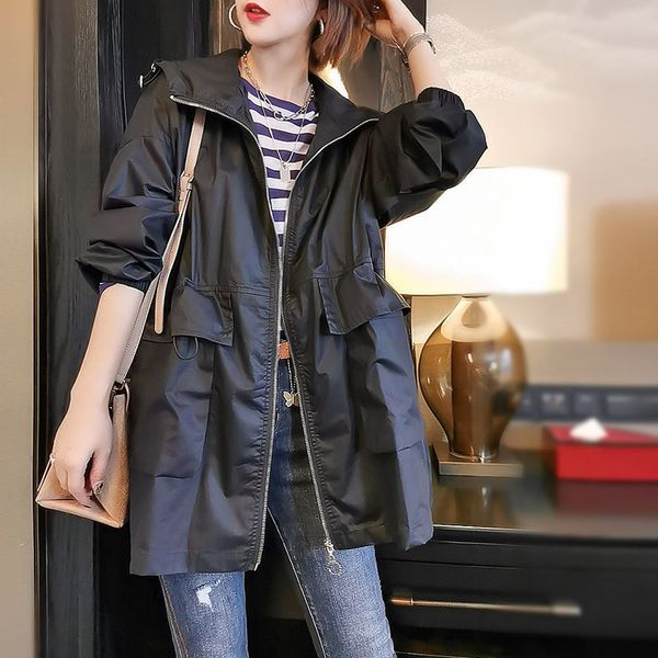 qiubi short windbreaker short-height 2020 new autumn elegant women's long-sleeved hooded korean-style loose coat, Black
qiubi short windbreaker short-height 2020 new autumn elegant women's long-sleeved hooded korean-style loose coat, Black