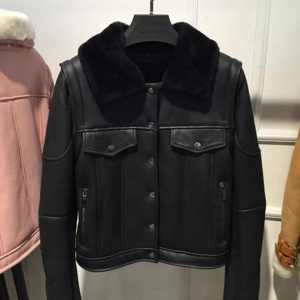 women's leather & faux shearling jacket quality lady women lamb blazer, Black
women's leather & faux shearling jacket quality lady women lamb blazer, Black