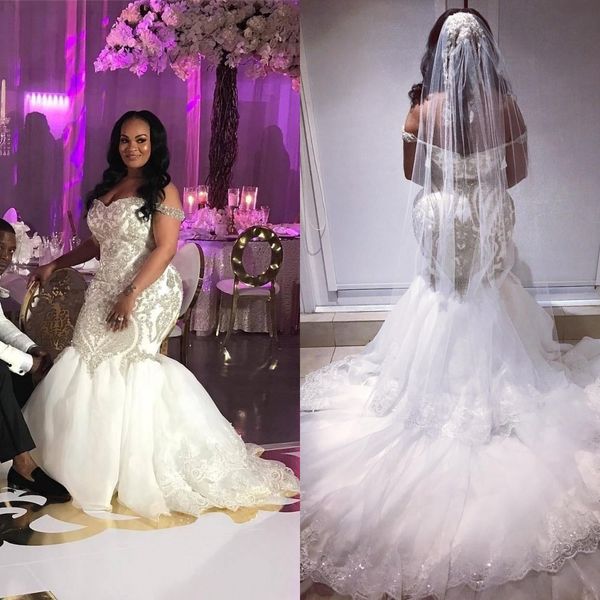 2021 african aso ebi mermaid wedding dresses off shoulder silver crystal beads lace bridal dresses plus size bridal gowns vestidos de noiva, White
2021 african aso ebi mermaid wedding dresses off shoulder silver crystal beads lace bridal dresses plus size bridal gowns vestidos de noiva, White