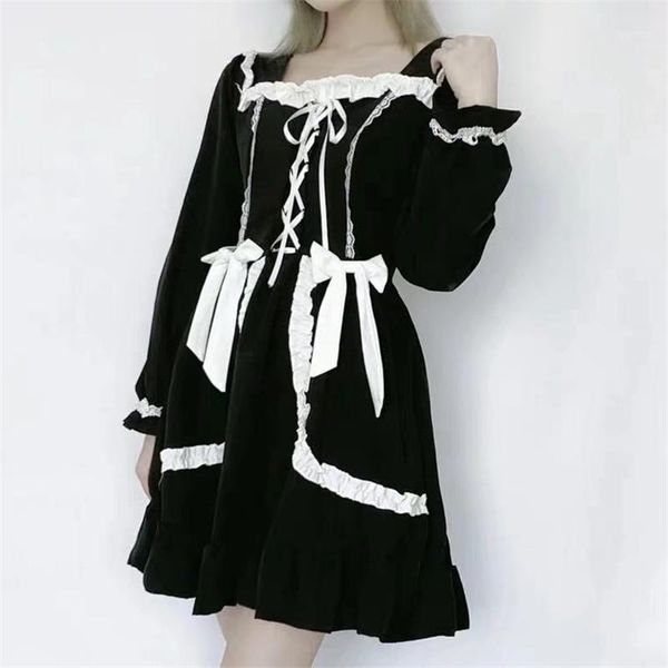 princess style sweet women dress ruffles patchwork square collar japan style bow cute lace up female bing 2020, Black;gray
princess style sweet women dress ruffles patchwork square collar japan style bow cute lace up female bing 2020, Black;gray