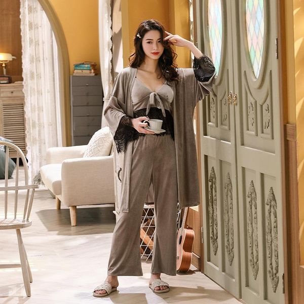 women's sleepwear robe sets autumn and winter pajamas gold velvet suit home service casual sling comfortable 3-piece set sleep, Black;red
women's sleepwear robe sets autumn and winter pajamas gold velvet suit home service casual sling comfortable 3-piece set sleep, Black;red