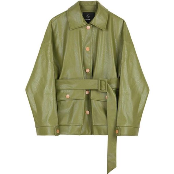 new autumn winter original fashion avocado green vintage instagram pu leather loose oversize coat jacket outerwear r2147, Black
new autumn winter original fashion avocado green vintage instagram pu leather loose oversize coat jacket outerwear r2147, Black