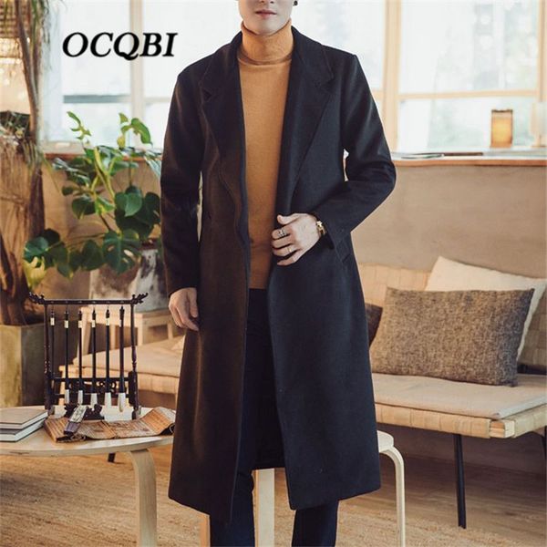 plus size 2020 sashes korean style wool mens clothing overcoats fashion winter dress coat x-long mens lj201110, Black 
plus size 2020 sashes korean style wool mens clothing overcoats fashion winter dress coat x-long mens lj201110, Black