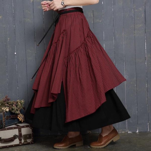 women cotton vintage fashion grid pattern plaid cotton asymmetrical skirt high waist plaid women skirt spring skirts women, Black
women cotton vintage fashion grid pattern plaid cotton asymmetrical skirt high waist plaid women skirt spring skirts women, Black