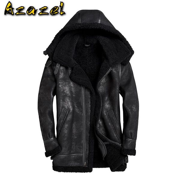 men's leather & faux azazel real genuine jacket men hooded winter sheepskin coat vintage wool fur coats jackets kj3295, Black
men's leather & faux azazel real genuine jacket men hooded winter sheepskin coat vintage wool fur coats jackets kj3295, Black