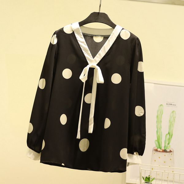 female beige plus black polka dot printed blouse long sleeves ladies ol'elegant blouses 3phw, White
female beige plus black polka dot printed blouse long sleeves ladies ol'elegant blouses 3phw, White
