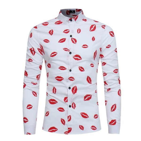 new men's casual long sleeve shirt men's fashion red lips printed shirt mens turn-down cllar floral for men clothing, White;black
new men's casual long sleeve shirt men's fashion red lips printed shirt mens turn-down cllar floral for men clothing, White;black