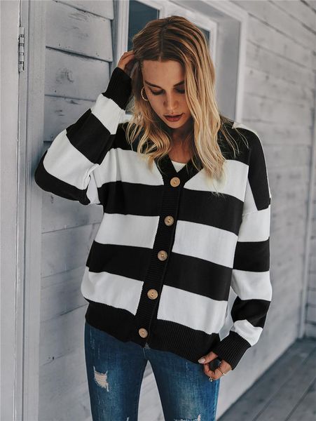 women's knits & tees striped knitted cardigan women button up single breasted long sleeve v neck sweaters autumn winter outerwear femal, White
women's knits & tees striped knitted cardigan women button up single breasted long sleeve v neck sweaters autumn winter outerwear femal, White