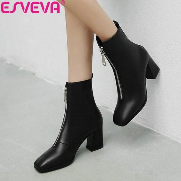 esveva 2020 woman boots square toe autumn zip shoes square heels boots women ankle high heels pu leather shoes size 34-43, Black
esveva 2020 woman boots square toe autumn zip shoes square heels boots women ankle high heels pu leather shoes size 34-43, Black
