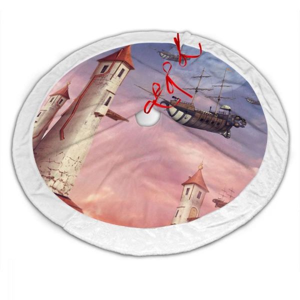 christmas tree skirt fantasy towers and flying ship illustration 30" 36" 48" xmas party holiday decoration
christmas tree skirt fantasy towers and flying ship illustration 30" 36" 48" xmas party holiday decoration