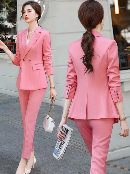 women's two piece pants professional suit women autumn winter 2021 fashion white collar work clothes pink set1
women's two piece pants professional suit women autumn winter 2021 fashion white collar work clothes pink set1