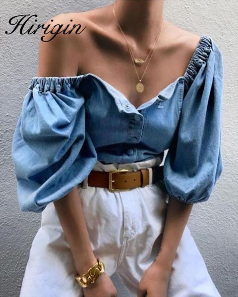 summer buttons denim blouse women vintage square collar jeans blouses chic elastic puff sleeve autumn female shirts, White
summer buttons denim blouse women vintage square collar jeans blouses chic elastic puff sleeve autumn female shirts, White