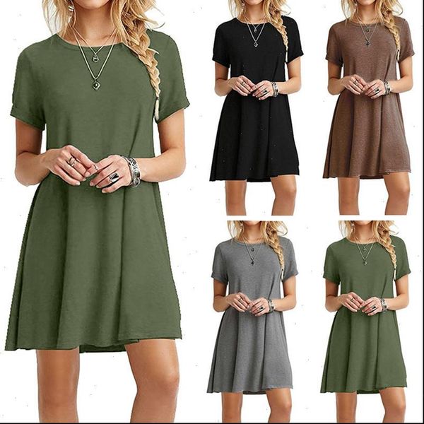 2021 summer women a line short sleeves casual dress o neck elegant brief solid female dress 4 colors, Black;gray
2021 summer women a line short sleeves casual dress o neck elegant brief solid female dress 4 colors, Black;gray
