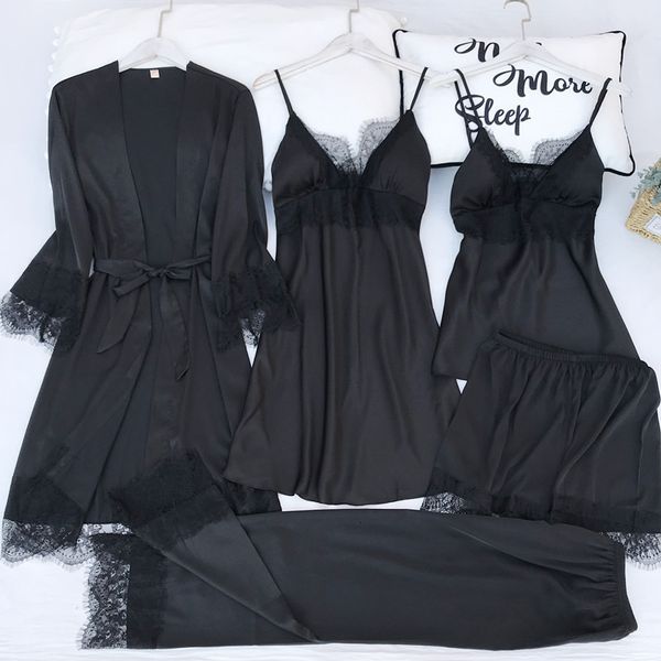 sleepwear 5 summer pieces women solid ice silk lady brand pajamas set indoor causal soft female home clothing, Black;white
sleepwear 5 summer pieces women solid ice silk lady brand pajamas set indoor causal soft female home clothing, Black;white