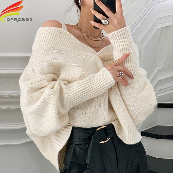 new 2020 winter sweater women off shoulder v neck white sweaters and pullovers double wear long sleeve knitted jumper lady, White;black
new 2020 winter sweater women off shoulder v neck white sweaters and pullovers double wear long sleeve knitted jumper lady, White;black