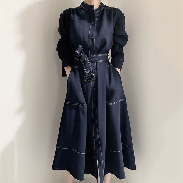 2020 autumn stand collar vintage cardigan dresses women single button loose a -line dress female long sleeve belted pocket dress lj201202, Black;gray
2020 autumn stand collar vintage cardigan dresses women single button loose a -line dress female long sleeve belted pocket dress lj201202, Black;gray