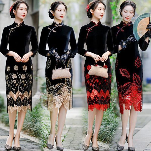 oversize 4xl flower embroidery velour cheongsam modern knee length female chinese style qipao elegant traditional clothing dress1, Red
oversize 4xl flower embroidery velour cheongsam modern knee length female chinese style qipao elegant traditional clothing dress1, Red