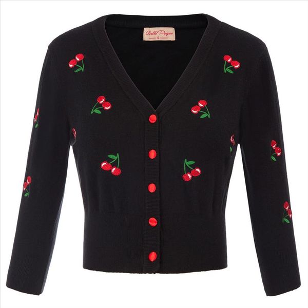 women jackets cardigans autumn spring cherries embroidery jumpers 3 4 sleeve v neck cropped knit coat knitwear, Black;brown
women jackets cardigans autumn spring cherries embroidery jumpers 3 4 sleeve v neck cropped knit coat knitwear, Black;brown