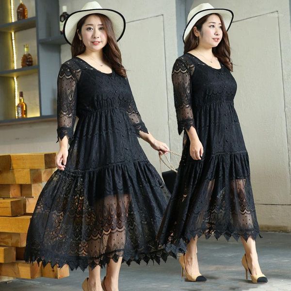 lace large size women loose maxi dress two-piece set black solid color 2020 autumn big size long vestido women's clothing1, Black;gray
lace large size women loose maxi dress two-piece set black solid color 2020 autumn big size long vestido women's clothing1, Black;gray