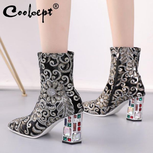 coolcept new fashion boots ankle boots square toe floral embroidery thick crystal high heel fashion shoes footwear size 35-43, Black
coolcept new fashion boots ankle boots square toe floral embroidery thick crystal high heel fashion shoes footwear size 35-43, Black