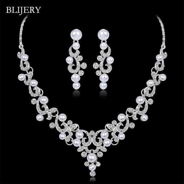 blijery fashion simulated pearl bridal jewelry sets silver color crystal necklace earrings sets charm floral wedding jewelry set
blijery fashion simulated pearl bridal jewelry sets silver color crystal necklace earrings sets charm floral wedding jewelry set