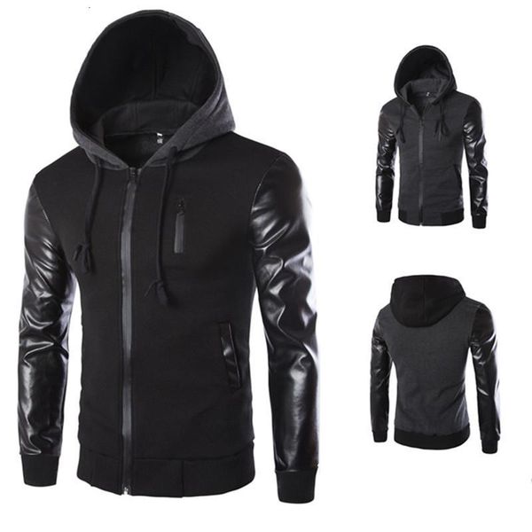 winter autumn men 's hooded jacket coat fashion stitching leather sleeve male zipper casual overcoat black dark gray m-2xl, Black;brown
winter autumn men 's hooded jacket coat fashion stitching leather sleeve male zipper casual overcoat black dark gray m-2xl, Black;brown