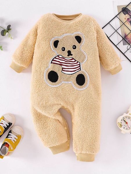 baby bear patch flannel jumpsuit she, Blue
