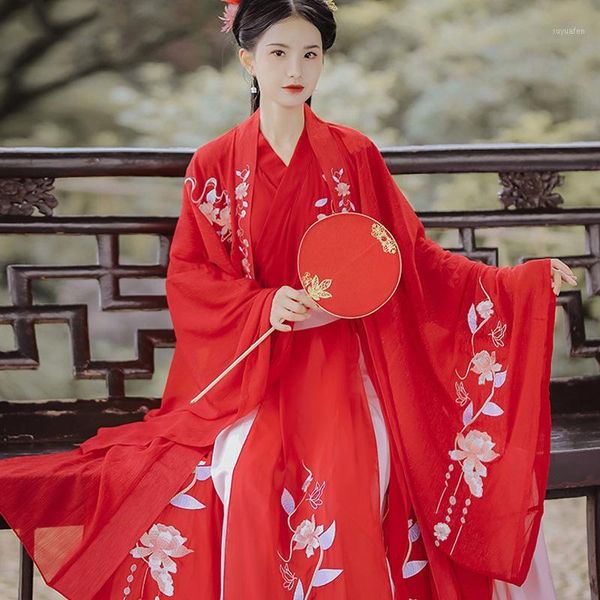 traditional hanfu female chinese style red bridal wedding dress ancient improved embroidery fairy skirt folk dance wear dl63871, Black;red
traditional hanfu female chinese style red bridal wedding dress ancient improved embroidery fairy skirt folk dance wear dl63871, Black;red