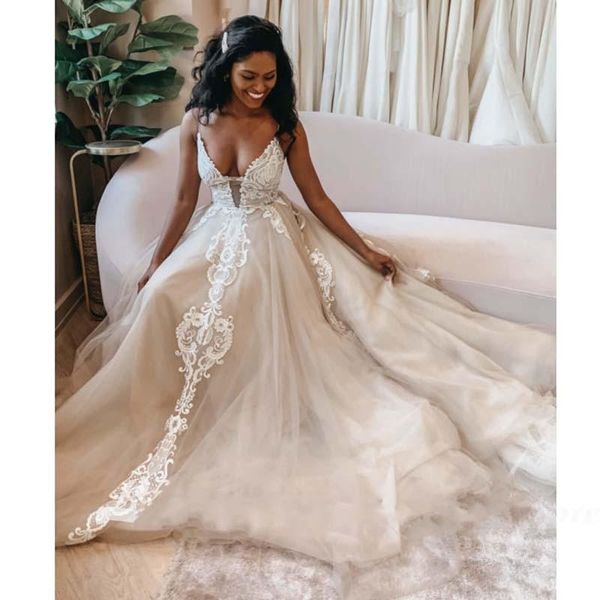 african boho wedding dresses spaghetti straps backless appliques blush pink beach wedding gowns vestido de noiva, White
african boho wedding dresses spaghetti straps backless appliques blush pink beach wedding gowns vestido de noiva, White