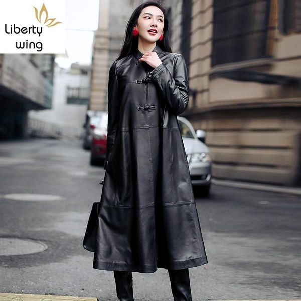 women's leather & faux chinese style mandarin collar genuine womens long jackets medium length sheepskin windbreaker loose fit coats pl, Black
women's leather & faux chinese style mandarin collar genuine womens long jackets medium length sheepskin windbreaker loose fit coats pl, Black