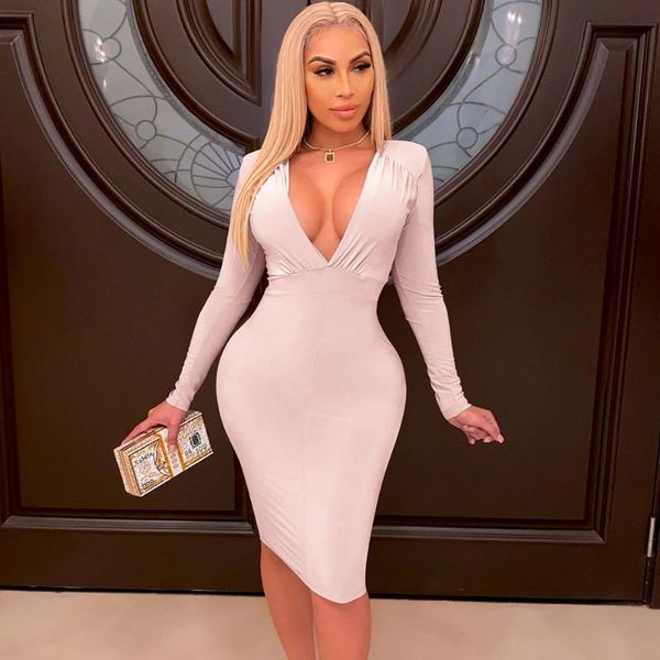 bodycon club party dresses for women deep v-neck long sleeve ruched elegant dress sheath slim knee-length midi dress robe, Black;gray
bodycon club party dresses for women deep v-neck long sleeve ruched elegant dress sheath slim knee-length midi dress robe, Black;gray