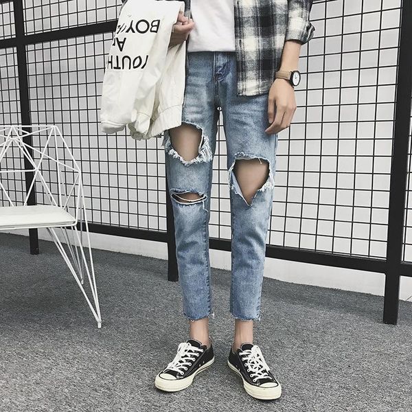 summer 2021 new style ripped jeans ankle length pants men's feet pants casual korean style trend pencil jeans men, Blue
summer 2021 new style ripped jeans ankle length pants men's feet pants casual korean style trend pencil jeans men, Blue