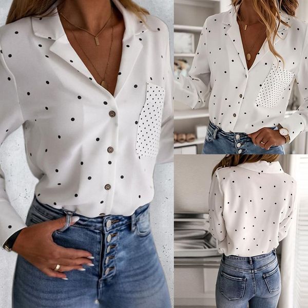 ladies dot printed women's shirt v-neck fashion blouse women summer long sleeve with pocket button female clothes loose shirt, White
ladies dot printed women's shirt v-neck fashion blouse women summer long sleeve with pocket button female clothes loose shirt, White