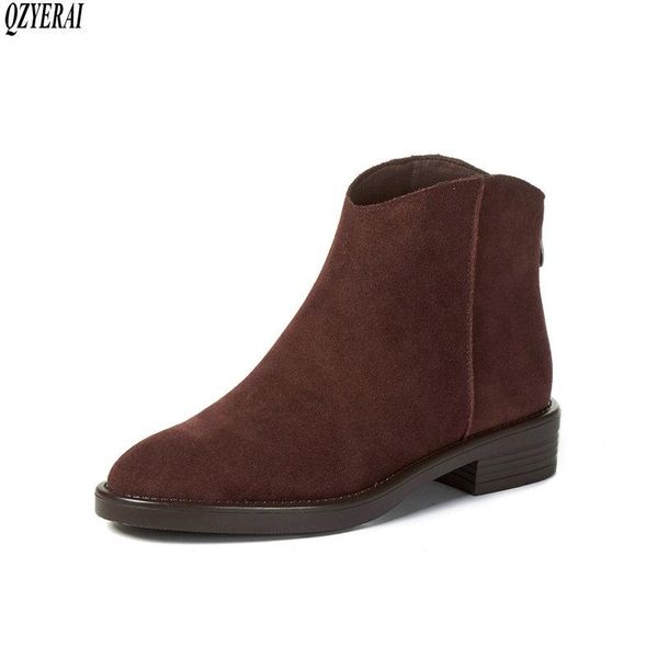 boots qzyerai style genuine leather ankle female women's black cowhide shoes