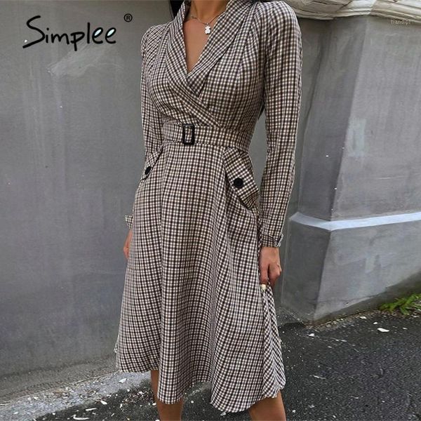 simplee elegant brown plaid autumn office dress a-line ladies belt work dress high street vintage v-neck women 20201, Black;gray
simplee elegant brown plaid autumn office dress a-line ladies belt work dress high street vintage v-neck women 20201, Black;gray