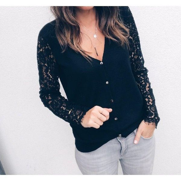 women elegant lace floral pattern solid color v-neck long sleeve button hollow out blouse wearable on both sides casual clothes1, White
women elegant lace floral pattern solid color v-neck long sleeve button hollow out blouse wearable on both sides casual clothes1, White