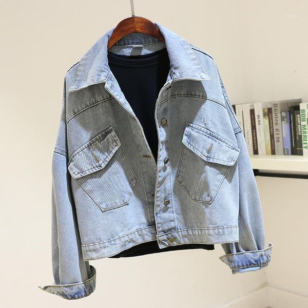 women's jackets harajuku washed blue denim women spring autumn pocket bat sleeve jeans jacket coat korean big size loose ladies outerwe, Black;brown
women's jackets harajuku washed blue denim women spring autumn pocket bat sleeve jeans jacket coat korean big size loose ladies outerwe, Black;brown