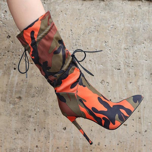 super high thin heels women boots pionted toe tied slip on women shoes stretch fabric mid calf boots camouflage spring autumn1, Black
super high thin heels women boots pionted toe tied slip on women shoes stretch fabric mid calf boots camouflage spring autumn1, Black