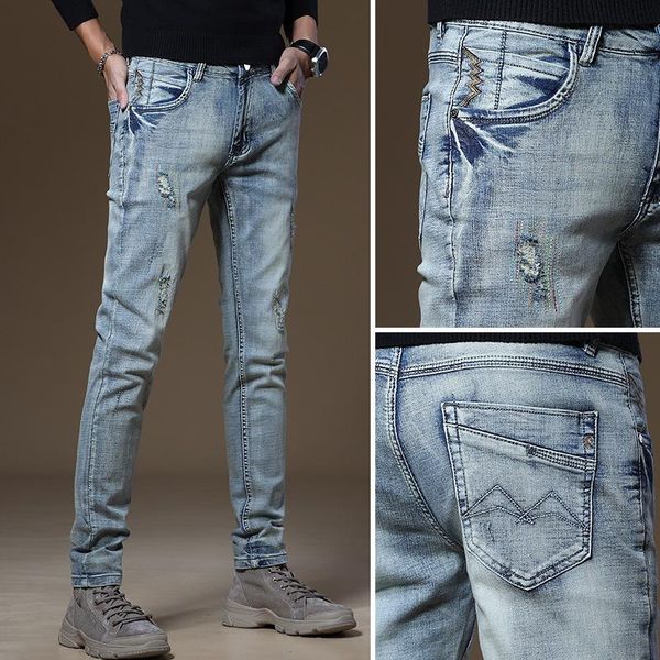 202 men jeans tide male stretch feet pants japanese style all-matching youth light trousers, Blue
202 men jeans tide male stretch feet pants japanese style all-matching youth light trousers, Blue