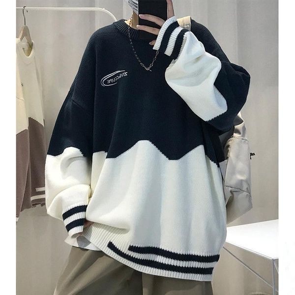 men's sweaters korea japanese pullovers sweater male clothing retro long sleeve autumn loose casual patchwork, White;black
men's sweaters korea japanese pullovers sweater male clothing retro long sleeve autumn loose casual patchwork, White;black