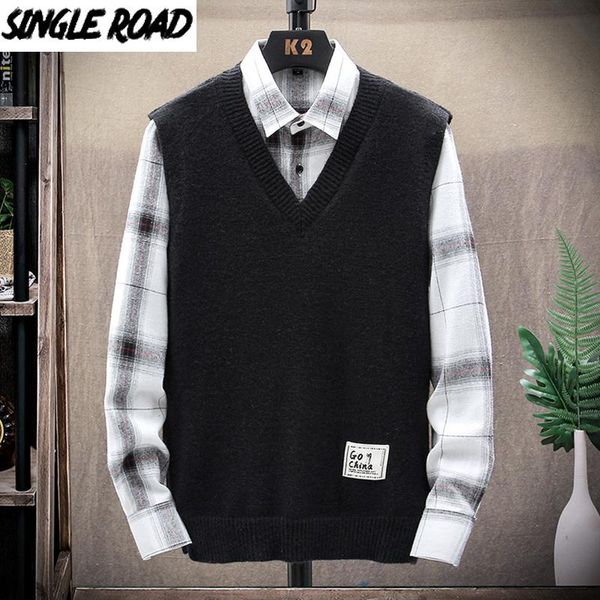 singleroad mens knitted sweater vest men 2020 winter solid sleeveless jumper sweaters harajuku korean style black sweater men, Black;white
singleroad mens knitted sweater vest men 2020 winter solid sleeveless jumper sweaters harajuku korean style black sweater men, Black;white