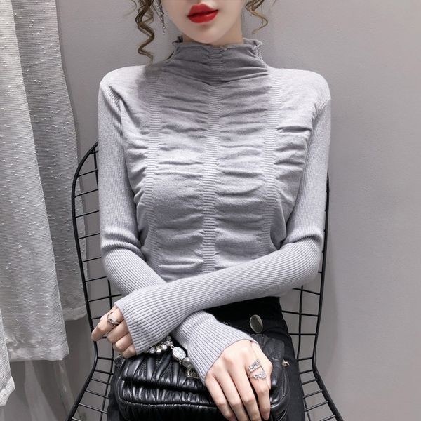 pile up collar wrinkle slim bottoming shirt korean pullover sweater women's knitted top, White;black
pile up collar wrinkle slim bottoming shirt korean pullover sweater women's knitted top, White;black