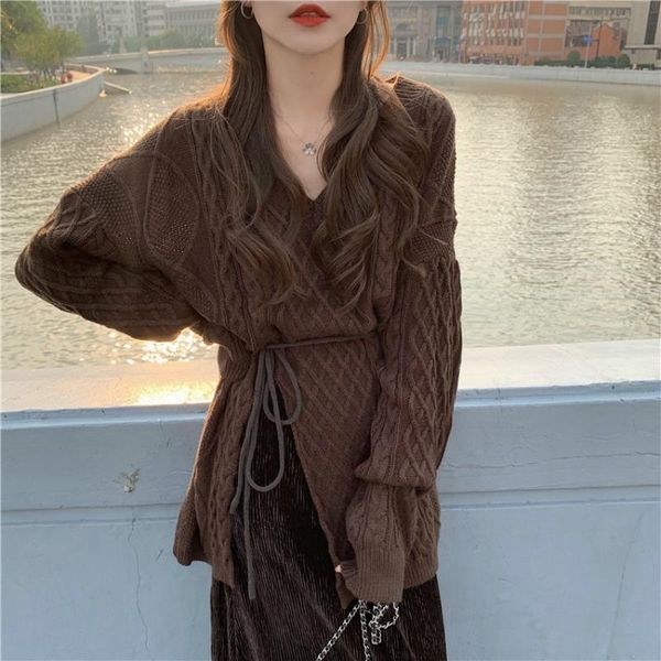 women's sweaters women autumn oversized v neck full sleeve long twist sweater sashes split hem knitted pullover jumpers, White;black
women's sweaters women autumn oversized v neck full sleeve long twist sweater sashes split hem knitted pullover jumpers, White;black