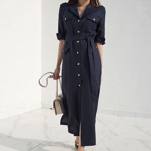 h han queen fashion single breasted long dress women 2020 autumn notched work wear dresses simple ankle-length casual vestidos1, White;black
h han queen fashion single breasted long dress women 2020 autumn notched work wear dresses simple ankle-length casual vestidos1, White;black