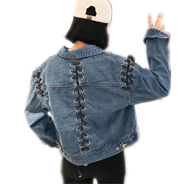 women fashion lace up lattice eyelets back denim jacket ladies elegant autumn casual single breasted casual short women coat, Black;brown
women fashion lace up lattice eyelets back denim jacket ladies elegant autumn casual single breasted casual short women coat, Black;brown