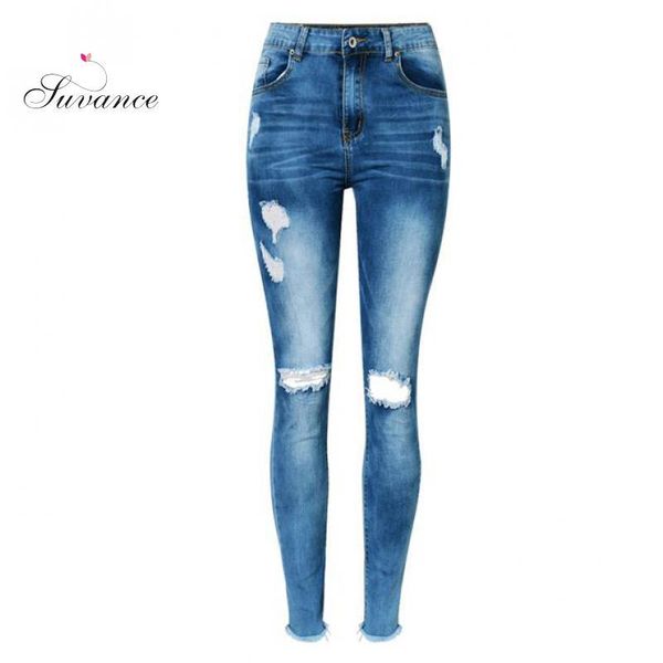 women's jeans suvance high waist stretchable cotton washed holes spring fashion pencil quality material trousers, Blue
women's jeans suvance high waist stretchable cotton washed holes spring fashion pencil quality material trousers, Blue