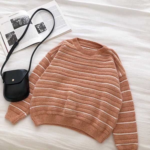 2020 women vintage pullover and sweaters winter loose style striped pull jumpers korean style knitwear casual femme1, White;black
2020 women vintage pullover and sweaters winter loose style striped pull jumpers korean style knitwear casual femme1, White;black
