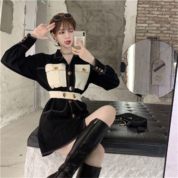 2021 new black elegant women long sleeve mini party female autumn patchwork pocket shirt dress office lady 49d3, Black;gray
2021 new black elegant women long sleeve mini party female autumn patchwork pocket shirt dress office lady 49d3, Black;gray