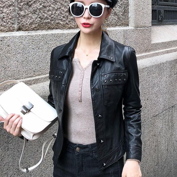 women's leather & faux 100% genuine jacket women sheepskin spring 2021 autumn bomber clothes casual korean vintage ladies coat ot1, Black
women's leather & faux 100% genuine jacket women sheepskin spring 2021 autumn bomber clothes casual korean vintage ladies coat ot1, Black